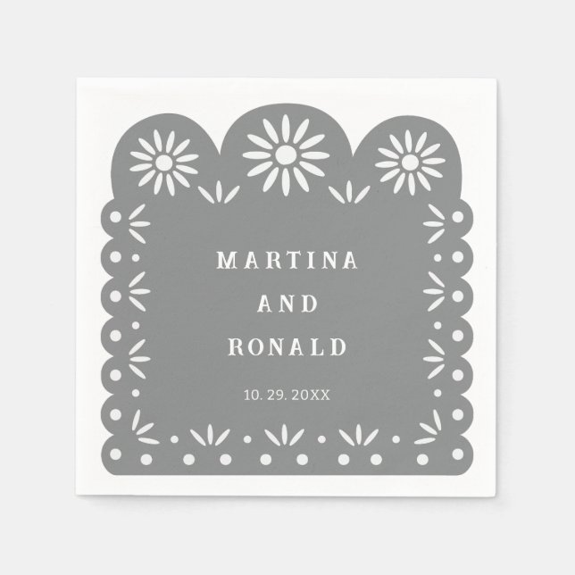 SERVILLETA DE PAPEL GRAY MEXICAN PAPEL PICADO (Anverso)