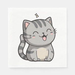 Servilleta De Papel Gray Tabby Kawaii Sonriendo Gato