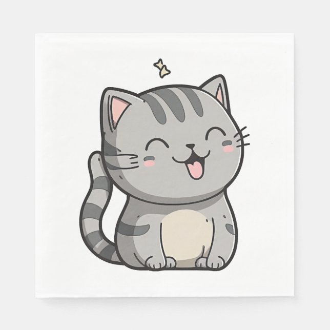 Servilleta De Papel Gray Tabby Kawaii Sonriendo Gato (Anverso)