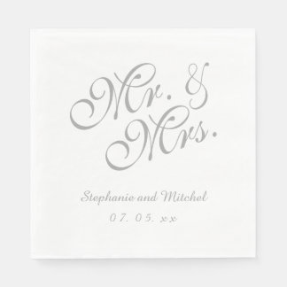 Servilleta De Papel Gray White Mr. y Mrs. | Napkins de papel boda