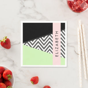 Servilleta De Papel Gray Zigzag, Gray Chevron, Mint, Su Nombre