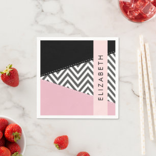 Servilleta De Papel Gray Zigzag, Gray Chevron, Pink, Tu Nombre
