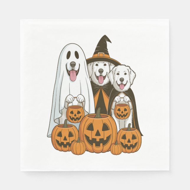 Servilleta De Papel Great Pyrenees Dog Ghost Witch Halloween Matching  (Anverso)