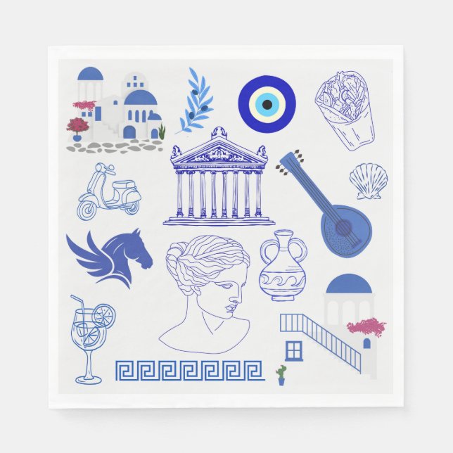 Servilleta De Papel Grecia Azul y Blanco (Anverso)