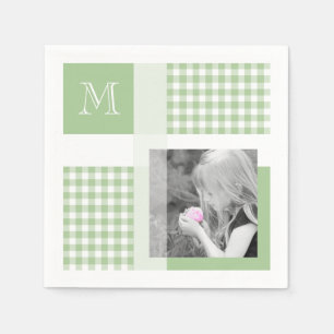 Servilleta De Papel Green Add Your Photo Gingham Modern Monograma