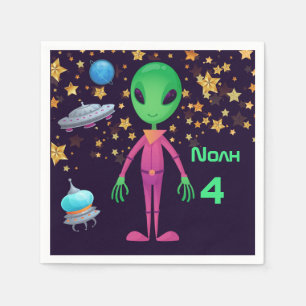 Servilleta De Papel Green Alien UFO Añadir nombre de fiesta de cumplea