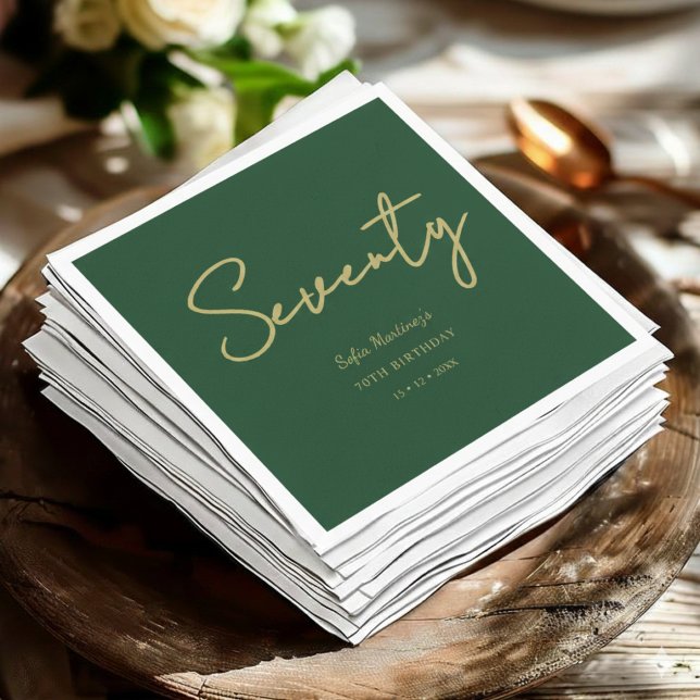 Servilleta De Papel Green And Gold Seventy Birthday Party Napkins (Subido por el creador)