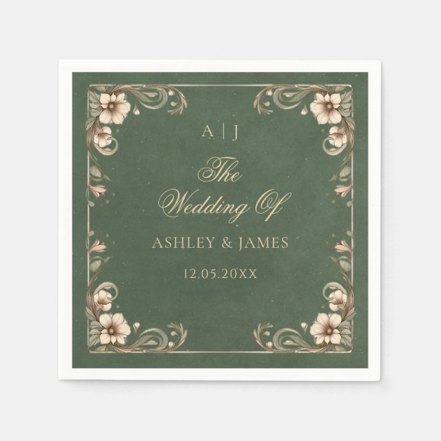 Servilleta De Papel Green Art Nouveau Enchanted Wedding Napkins (Anverso)