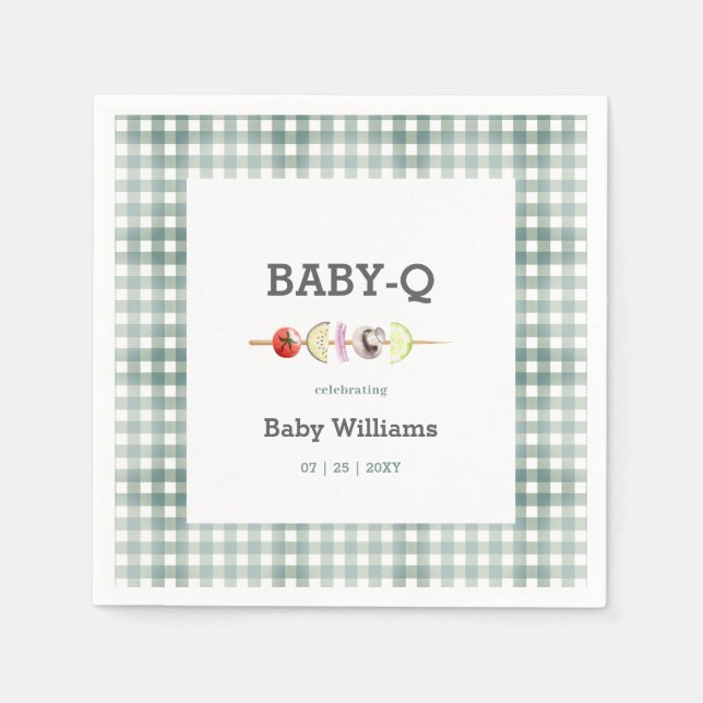Servilleta De Papel Green Baby-Q BBQ Couple Baby Shower (Anverso)