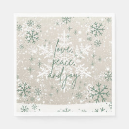 Servilleta De Papel Green Beige Snowflakes Love Peace Joy Holiday