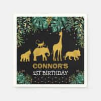 Green Black Gold Jungle Animales Tropical Birthday
