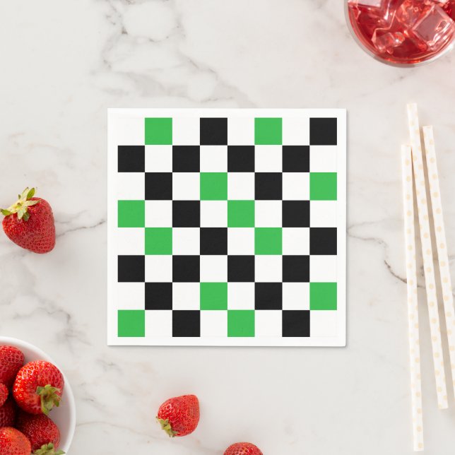 Servilleta De Papel Green Black White Checkered Pattern Design  (In situ)