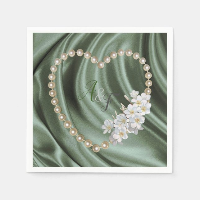 Servilleta De Papel Green, Blue, Gold, Ivory Silk & Pearls Napkins (Anverso)