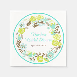 Servilleta De Papel Green & Brown Floral Wreath Bridal Shower