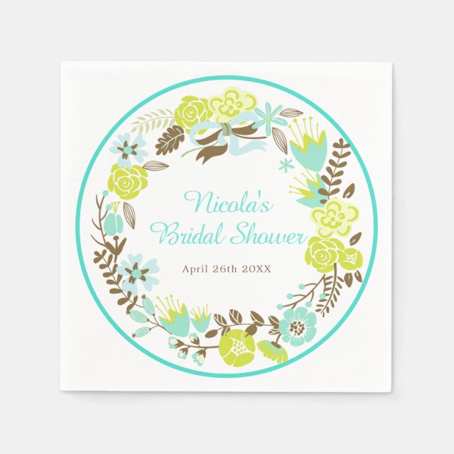 Servilleta De Papel Green & Brown Floral Wreath Bridal Shower (Anverso)