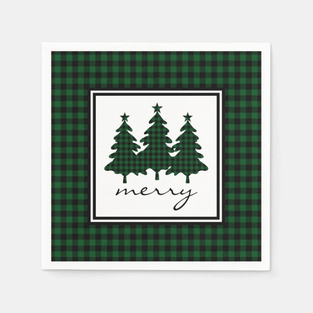Servilleta De Papel Green Buffalo Check Pine Trees (Anverso)