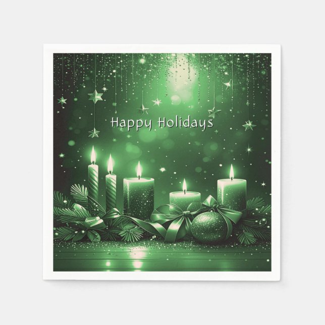 Servilleta De Papel Green Candles Christmas Holiday Napkin (Anverso)