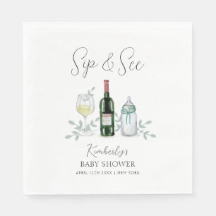 Servilleta De Papel Green Champagne Sip & See Baby Shower