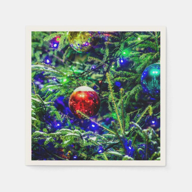 Servilleta De Papel Green Christmas Tree Red Ball (Anverso)