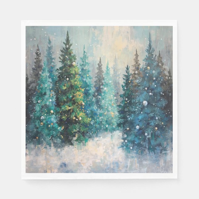Servilleta De Papel Green Christmas Trees Winter Forest (Anverso)
