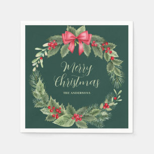 Servilleta De Papel Green Classic Navidades Wreath Name Napkins