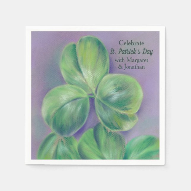 Servilleta De Papel Green Clover Shamrock on Purple St. Patrick's Day (Anverso)
