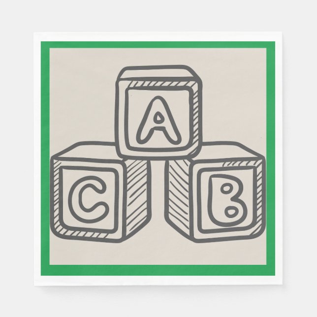 Servilleta De Papel Green con Alphabet Blocks Baby Shower Luncheon (Anverso)