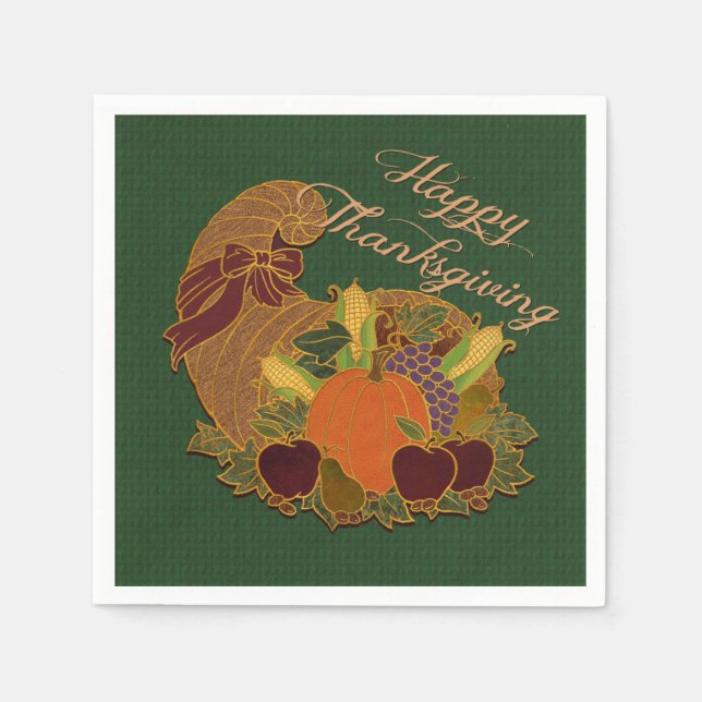 Servilleta De Papel Green Cornucopia Thankding Napkins (Anverso)