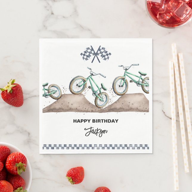 Servilleta De Papel Green Dirt Bike BMX party (In situ)