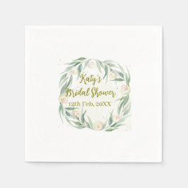 Servilleta De Papel Green eucalyptus floral bridal shower name date go