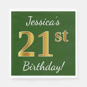 Servilleta De Papel Green, Faux Gold 21st Birthday + Custom Name