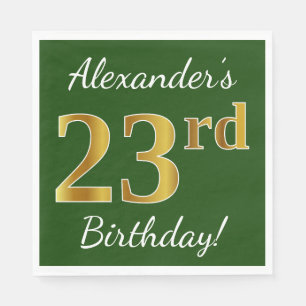 Servilleta De Papel Green, Faux Gold 23rd Birthday + Custom Name