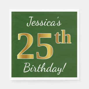 Servilleta De Papel Green, Faux Gold 25th Birthday + Custom Name