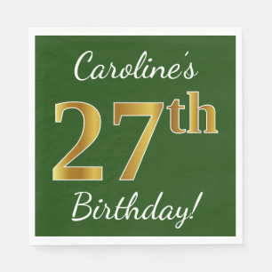 Servilleta De Papel Green, Faux Gold 27th Birthday + Custom Name