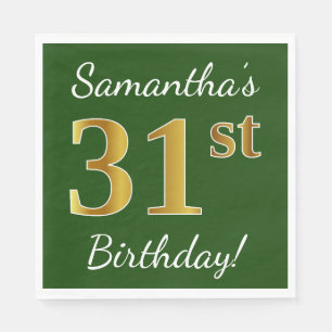 Servilleta De Papel Green, Faux Gold 31st Birthday + Custom Name