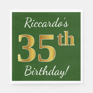 Servilleta De Papel Green, Faux Gold 35th Birthday + Custom Name