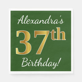 Servilleta De Papel Green, Faux Gold 37th Birthday + Custom Name