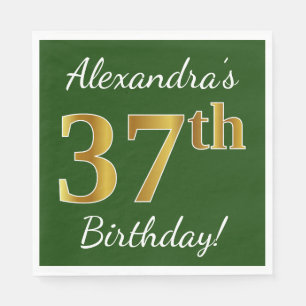 Servilleta De Papel Green, Faux Gold 37th Birthday + Custom Name
