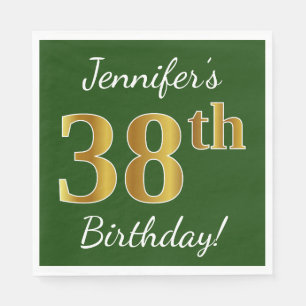 Servilleta De Papel Green, Faux Gold 38th Birthday + Custom Name