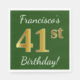 Servilleta De Papel Green, Faux Gold 41st Birthday + Custom Name