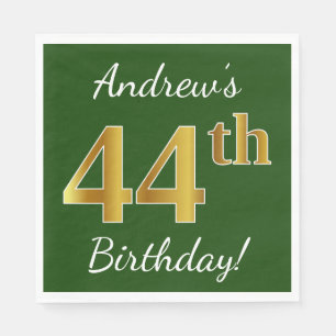 Servilleta De Papel Green, Faux Gold 44th Birthday + Custom Name