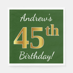 Servilleta De Papel Green, Faux Gold 45th Birthday + Custom Name