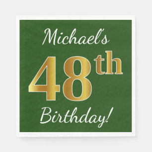 Servilleta De Papel Green, Faux Gold 48th Birthday + Custom Name