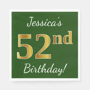 Servilleta De Papel Green, Faux Gold 52nd Birthday + Custom Name
