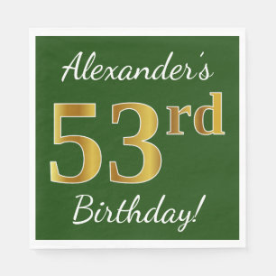 Servilleta De Papel Green, Faux Gold 53rd Birthday + Custom Name
