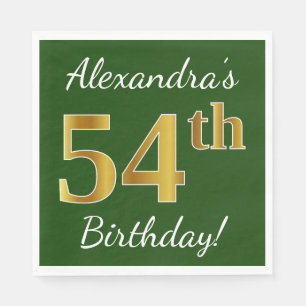 Servilleta De Papel Green, Faux Gold 54th Birthday + Custom Name