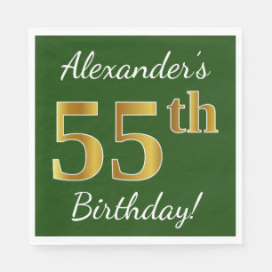 Servilleta De Papel Green, Faux Gold 55th Birthday + Custom Name