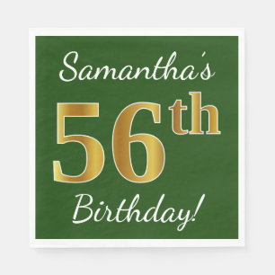 Servilleta De Papel Green, Faux Gold 56th Birthday + Custom Name
