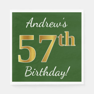 Servilleta De Papel Green, Faux Gold 57th Birthday + Custom Name