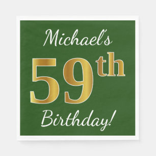 Servilleta De Papel Green, Faux Gold 59th Birthday + Custom Name